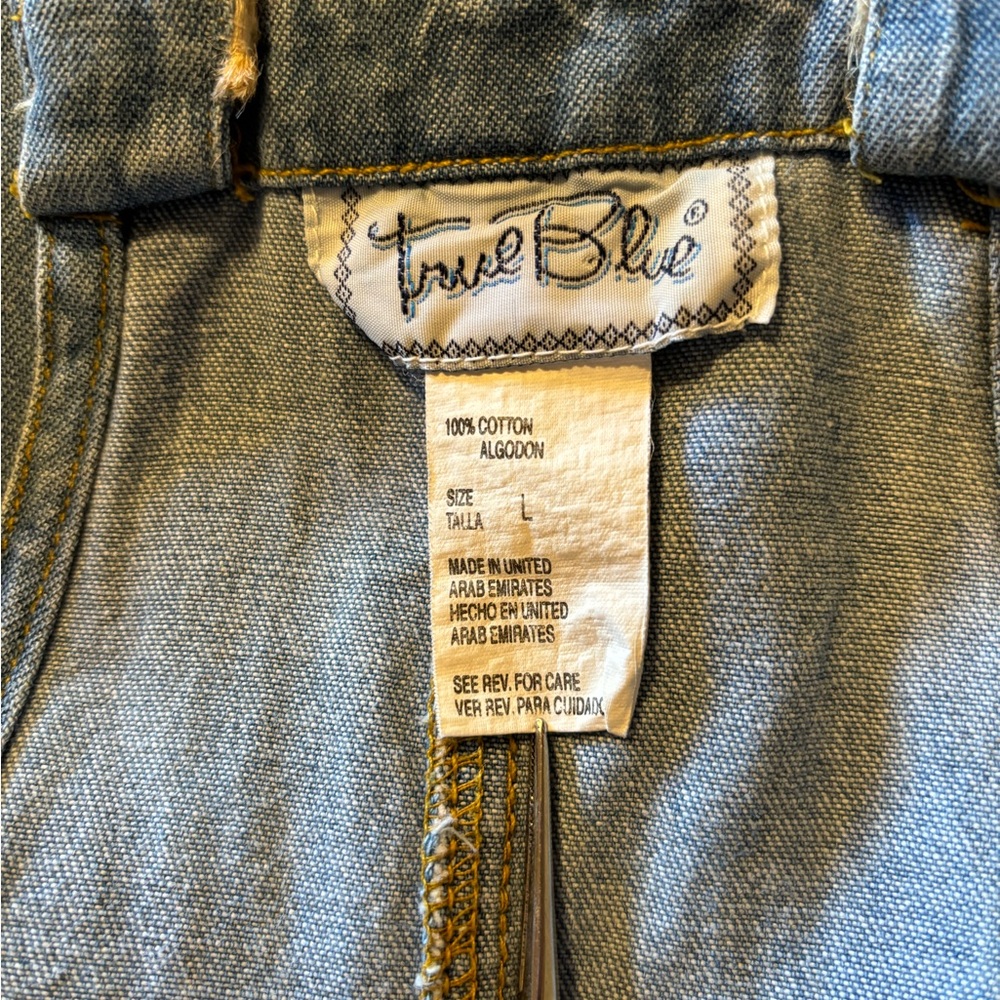Vintage 80’s Cotton Blue Denim Overall Buckle Midi Sheath Jumper Dress- Large - Picture 7 of 8